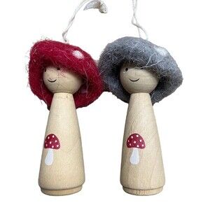 Silver Tree Christmas Ornaments Mushroom People Felted 3 inch With Tags